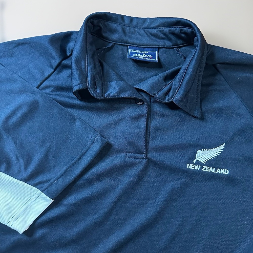 Vintage Union Rugby New Zealand Silver Fern Polo Shirt Mens XL Navy Made in NZ